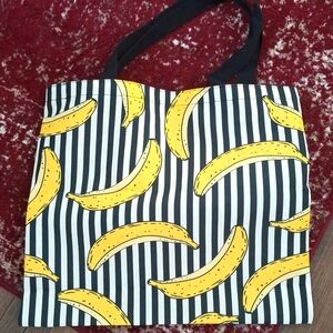 Large Black & White Striped Banana Tote Bag